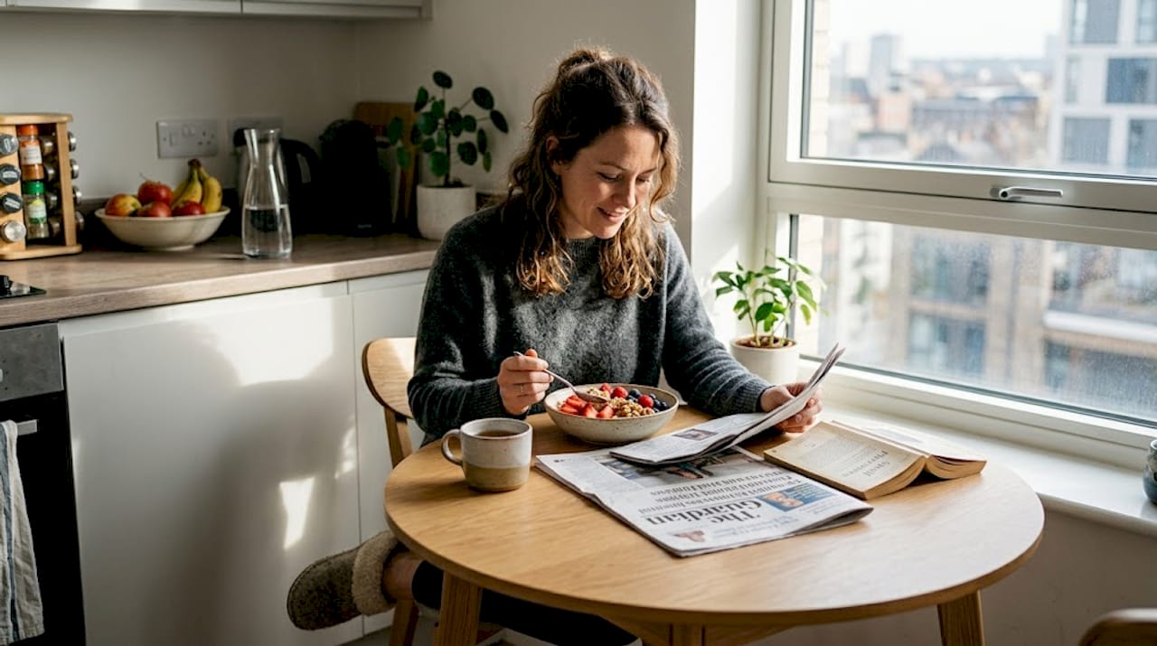Woman enjoying nutritious breakfast for skin