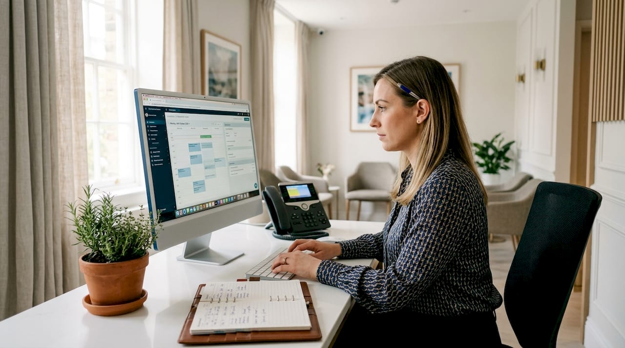 Receptionist booking appointment in aesthetic clinic