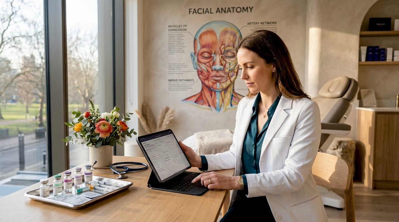 Medical professional reviewing injectable treatment plans
