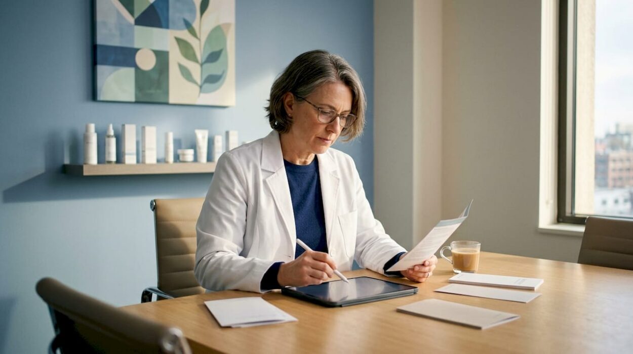 Dermatologist reviewing skin tightening treatments
