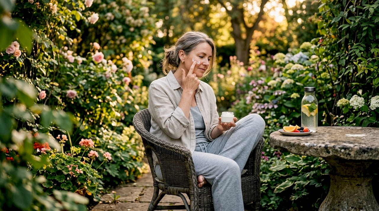 Woman applying soothing cream at home