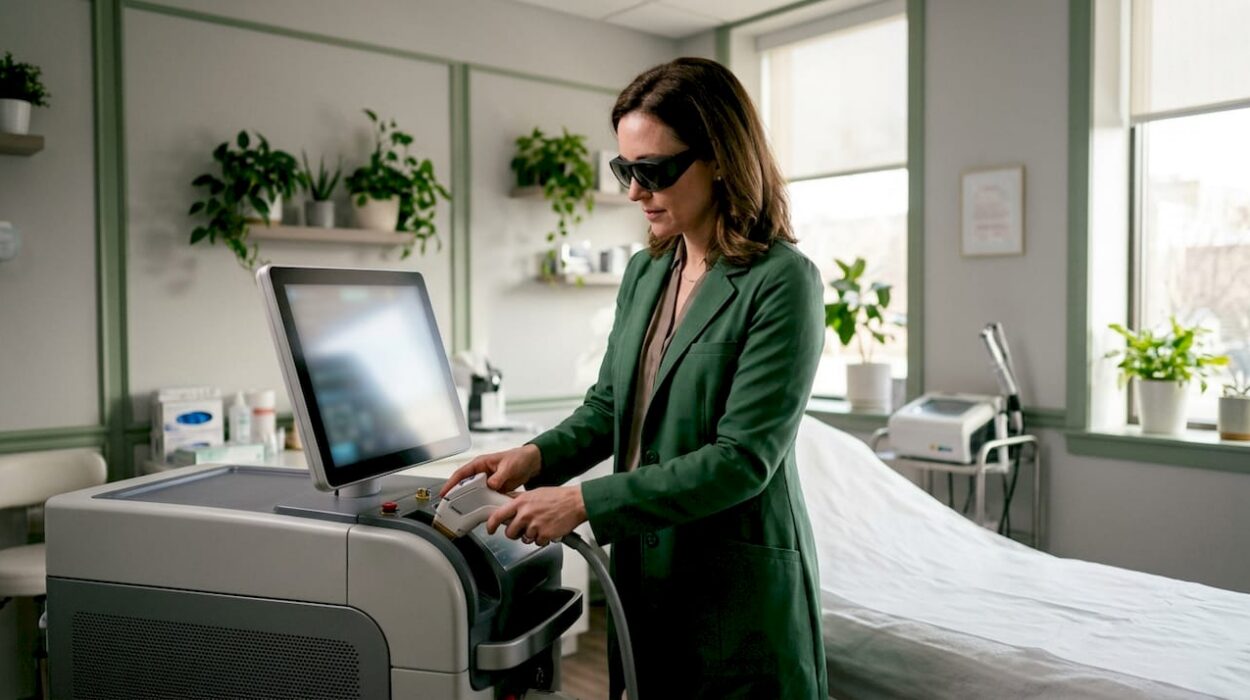 Dermatologist preparing vascular laser treatment
