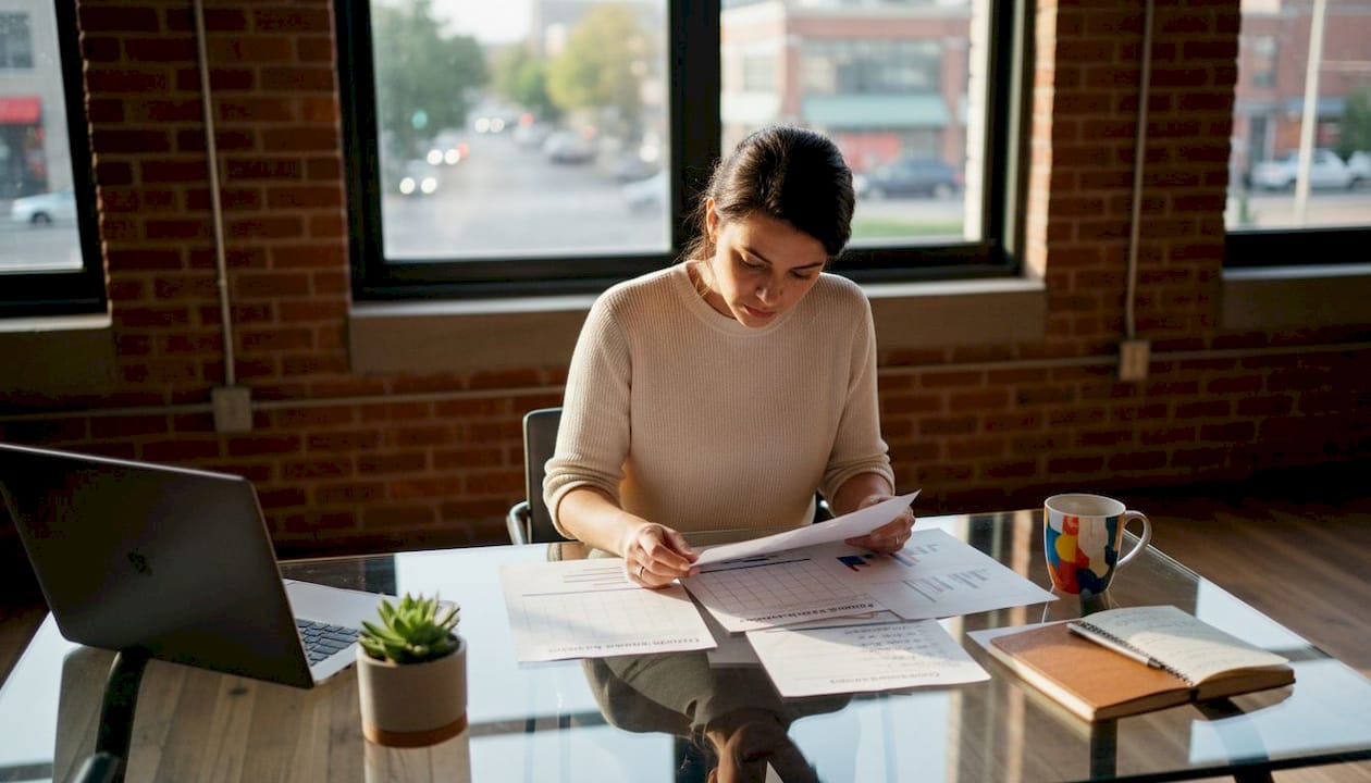 Clinic marketing manager reviewing social media plan