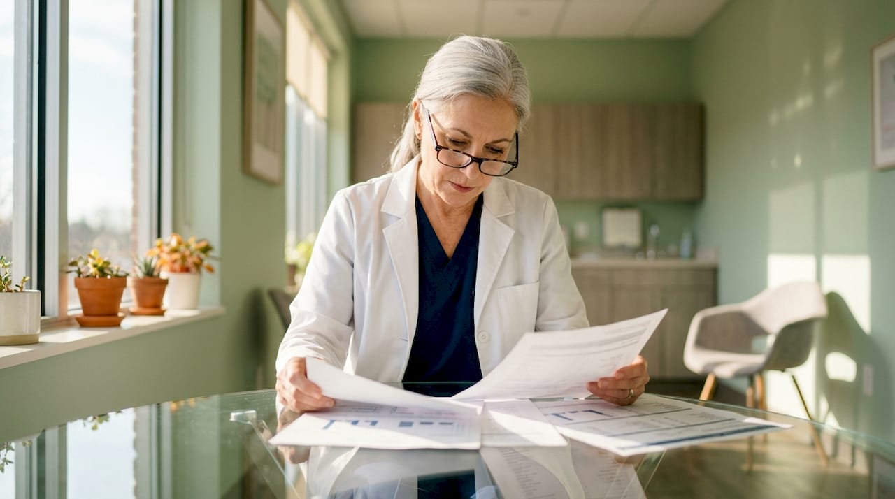 Endocrinologist reviewing hormone test results