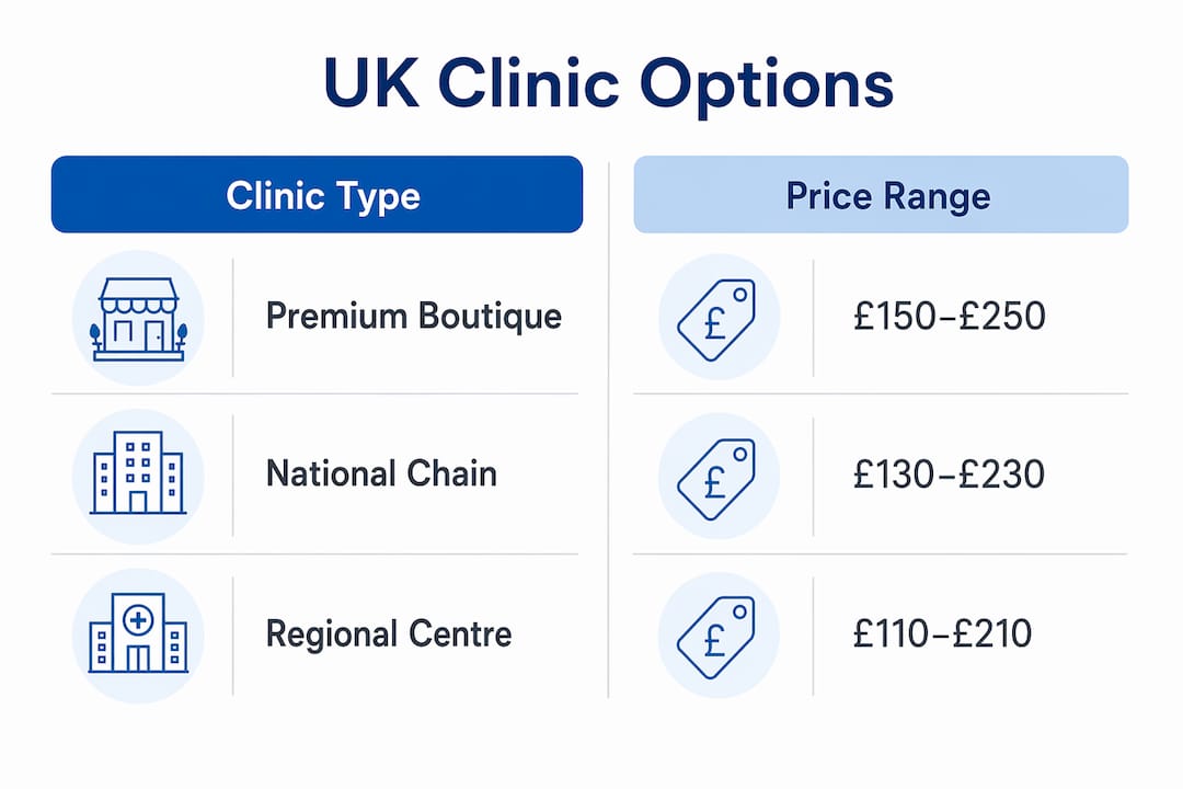 Infographic comparing UK clinic types and prices