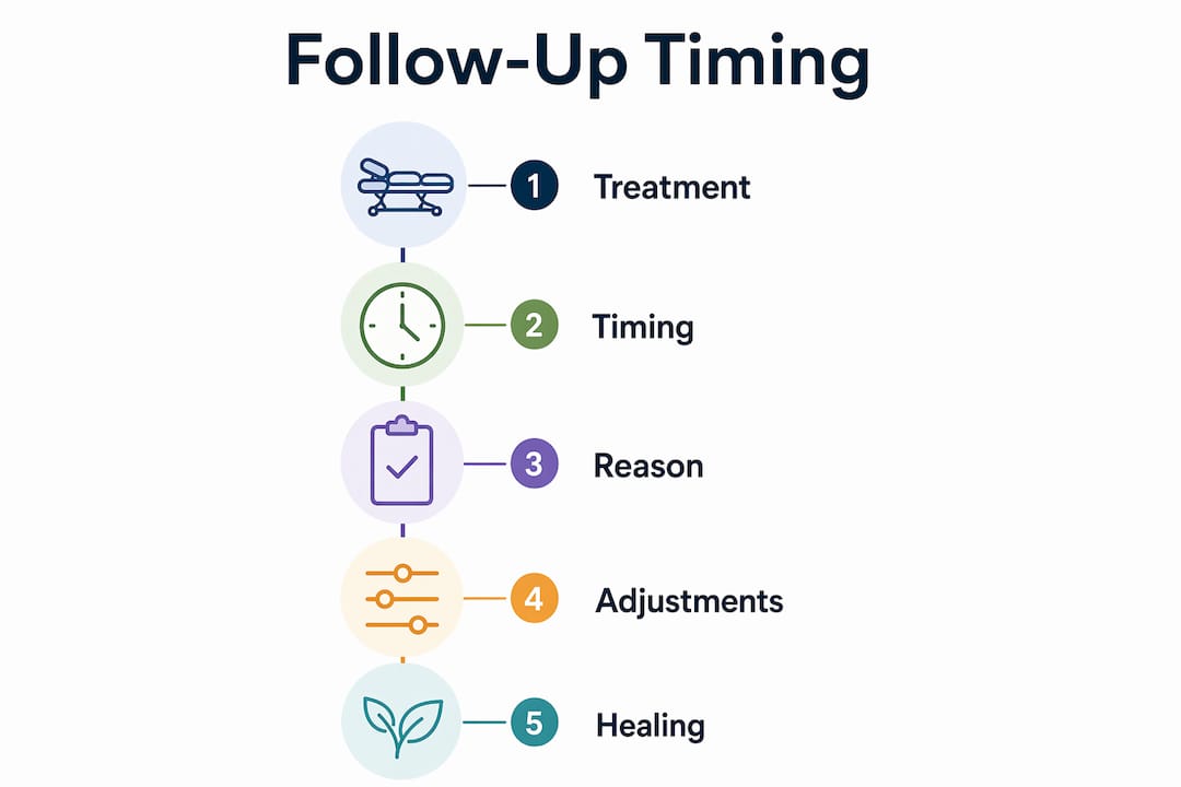 Infographic showing timing and reasons for aesthetic treatment follow-ups