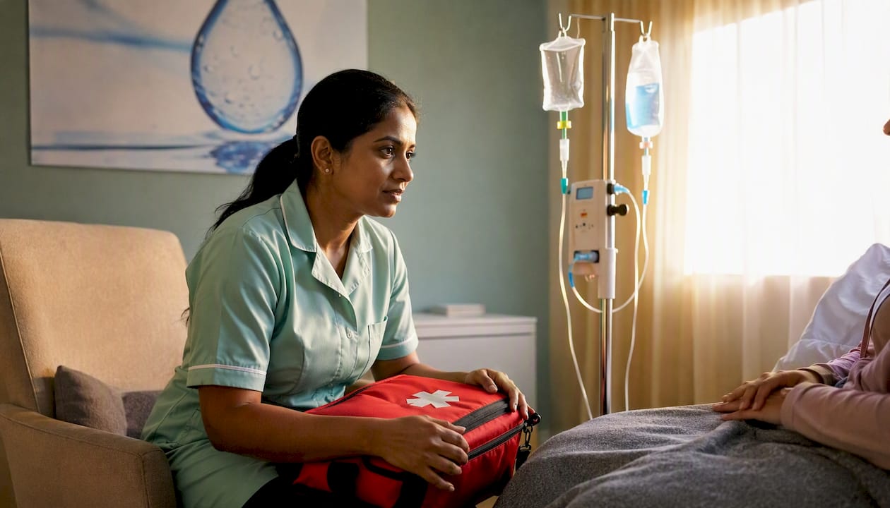 Healthcare professional prepared for IV infusion safety