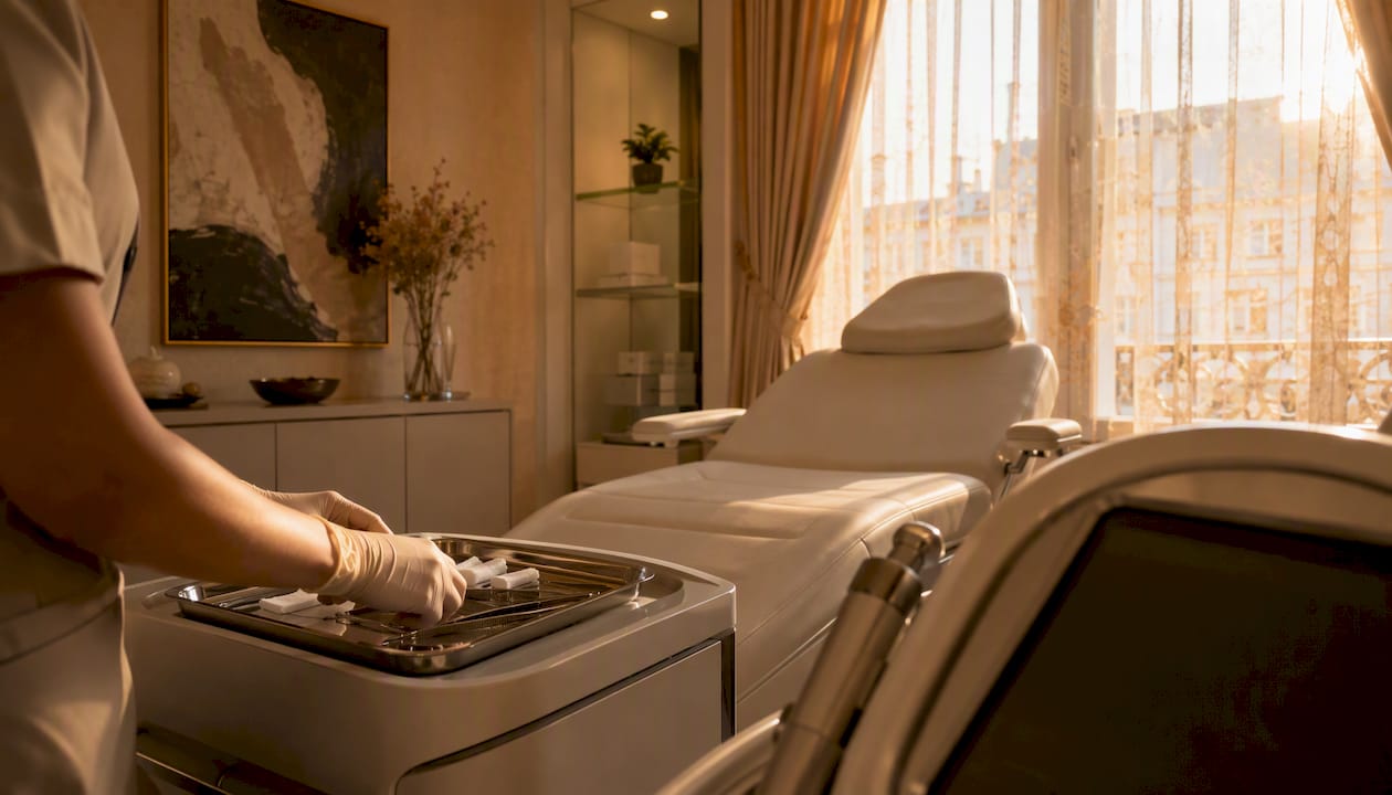 Luxury aesthetics clinic treatment room setup