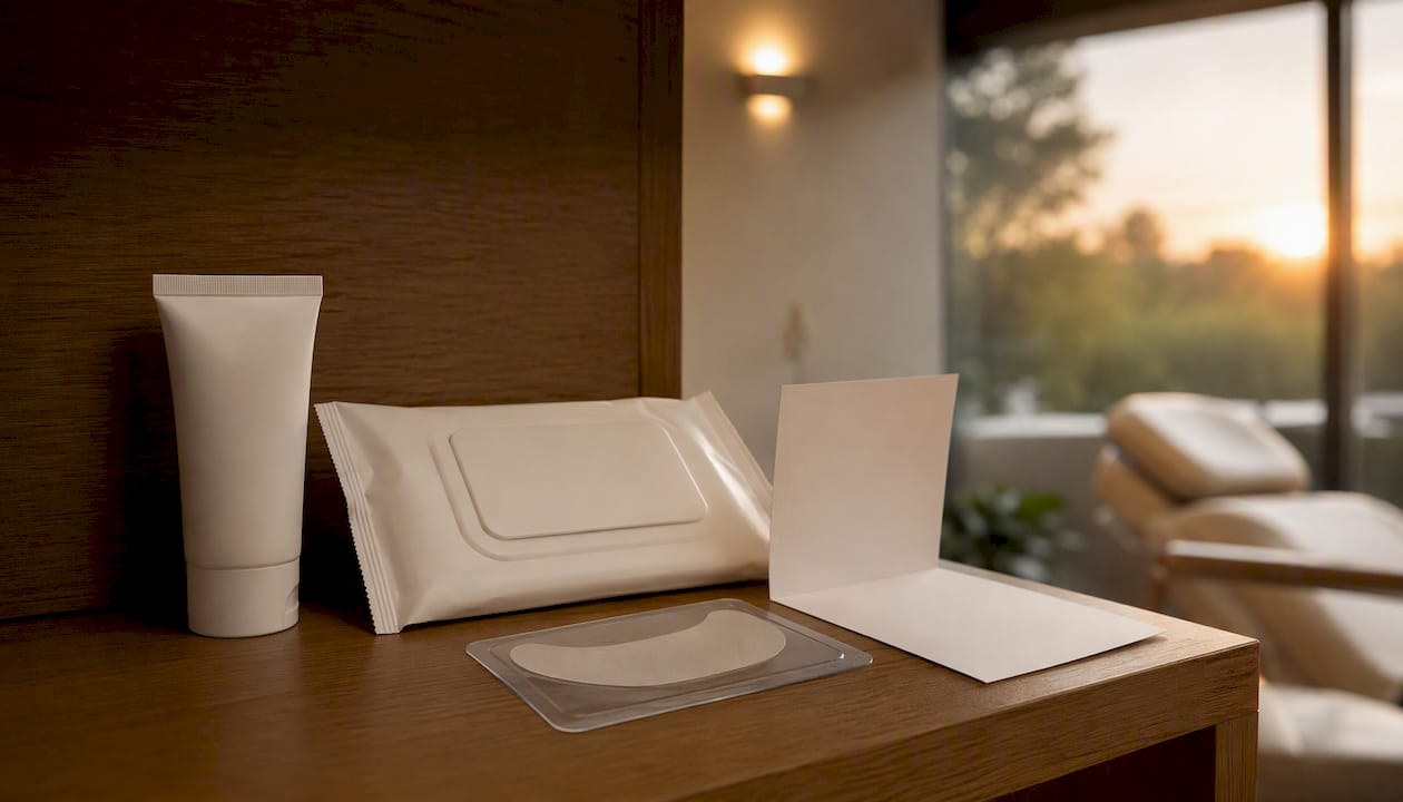 Aftercare kit on clinic counter