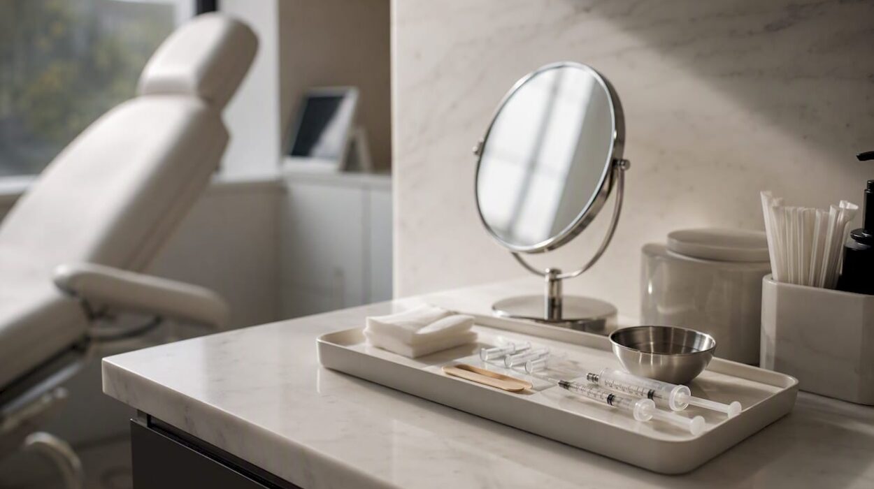 Aesthetic clinic instruments on tray