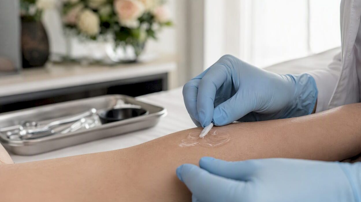 Clinician applying silicone gel on skin patch