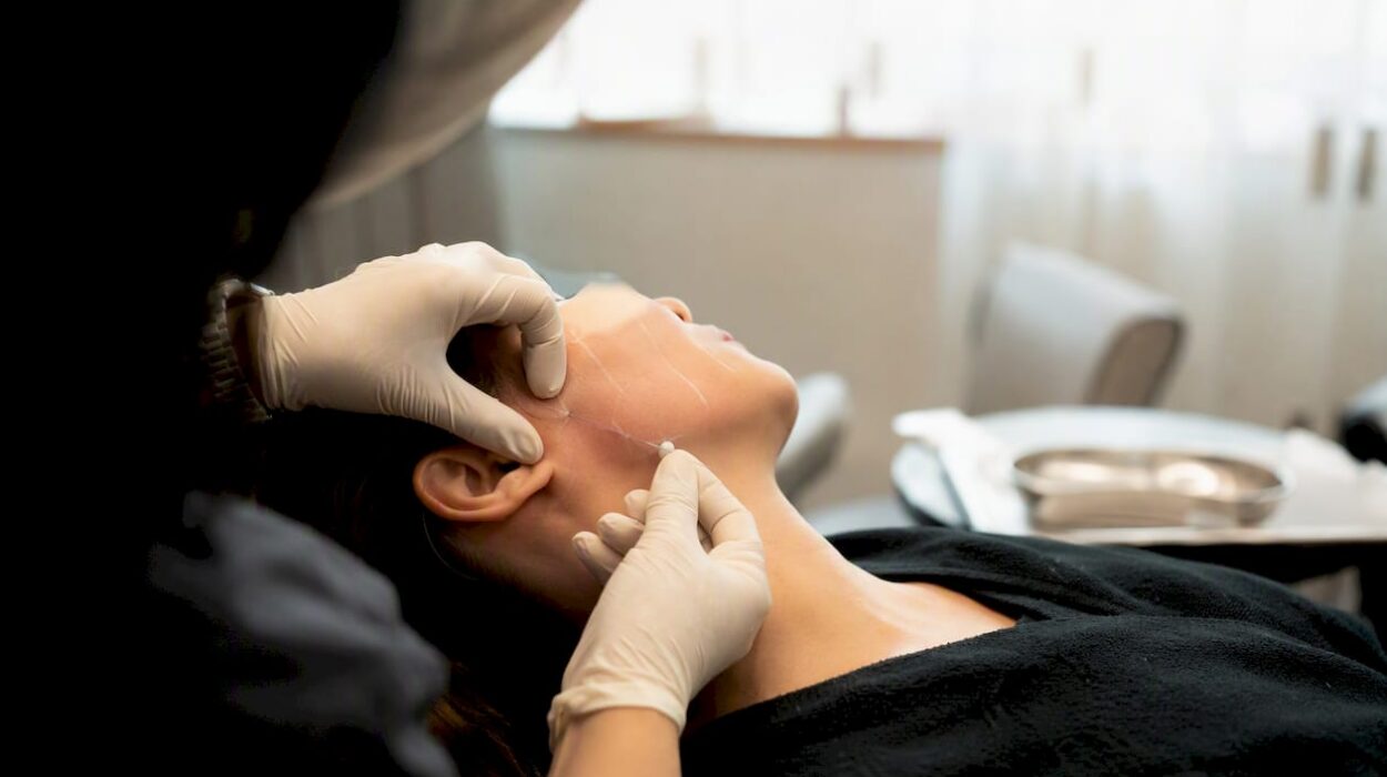 Clinician inserting PDO thread into facial skin