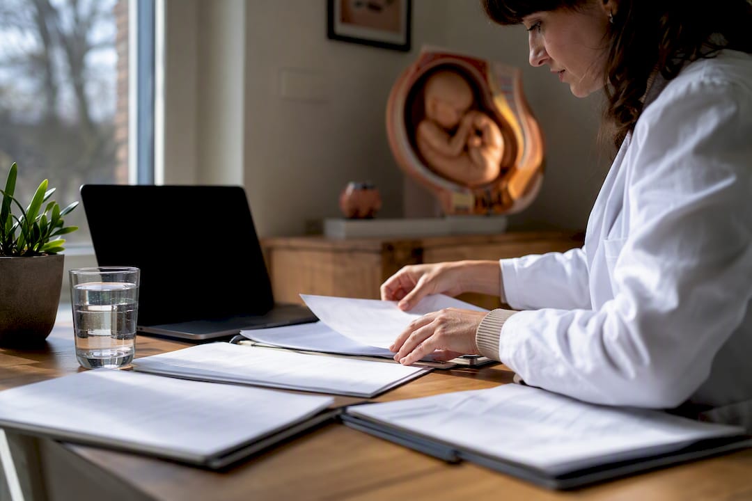 Researcher handling pregnancy safety study documents
