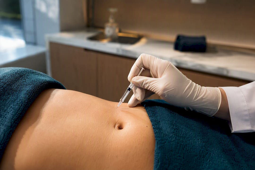 Clinician performing precise fat dissolving injection