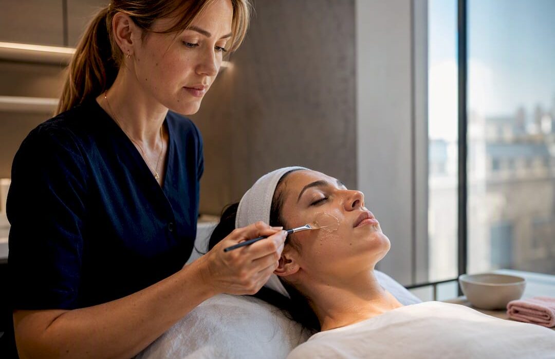 Clinician applying chemical peel in London clinic