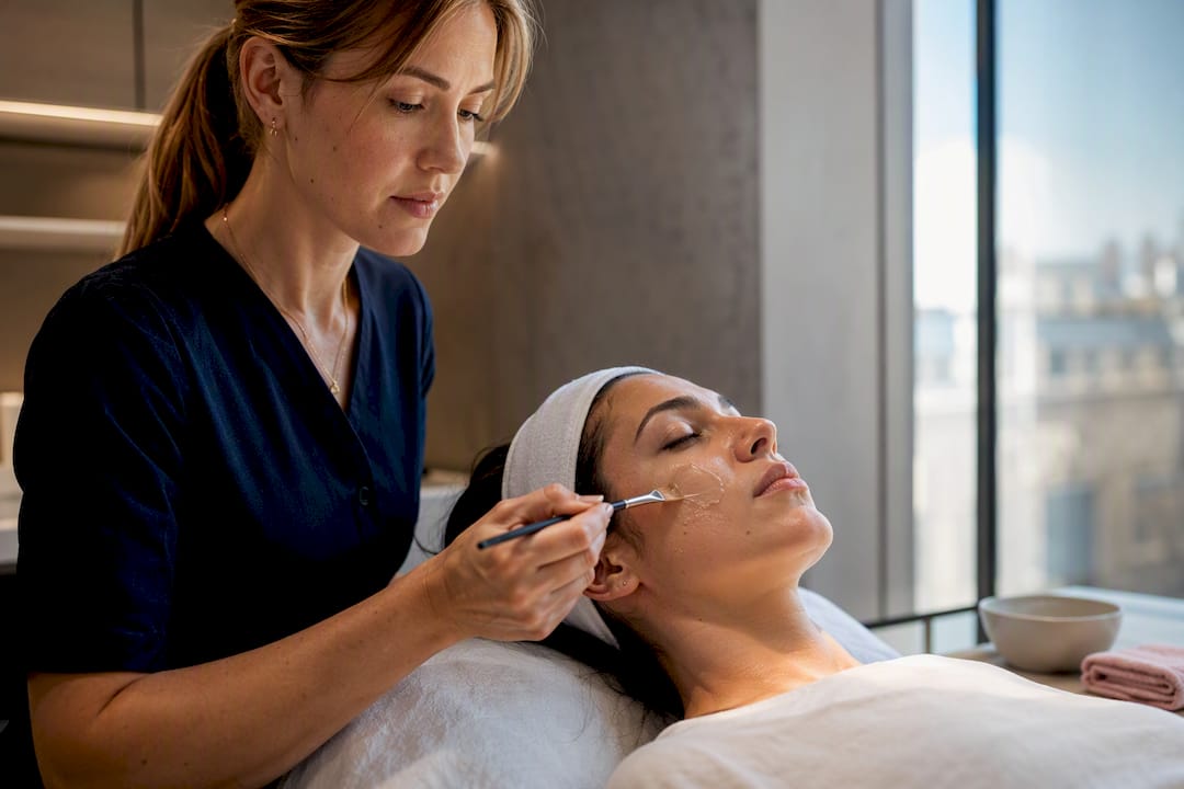 Clinician applying chemical peel in London clinic