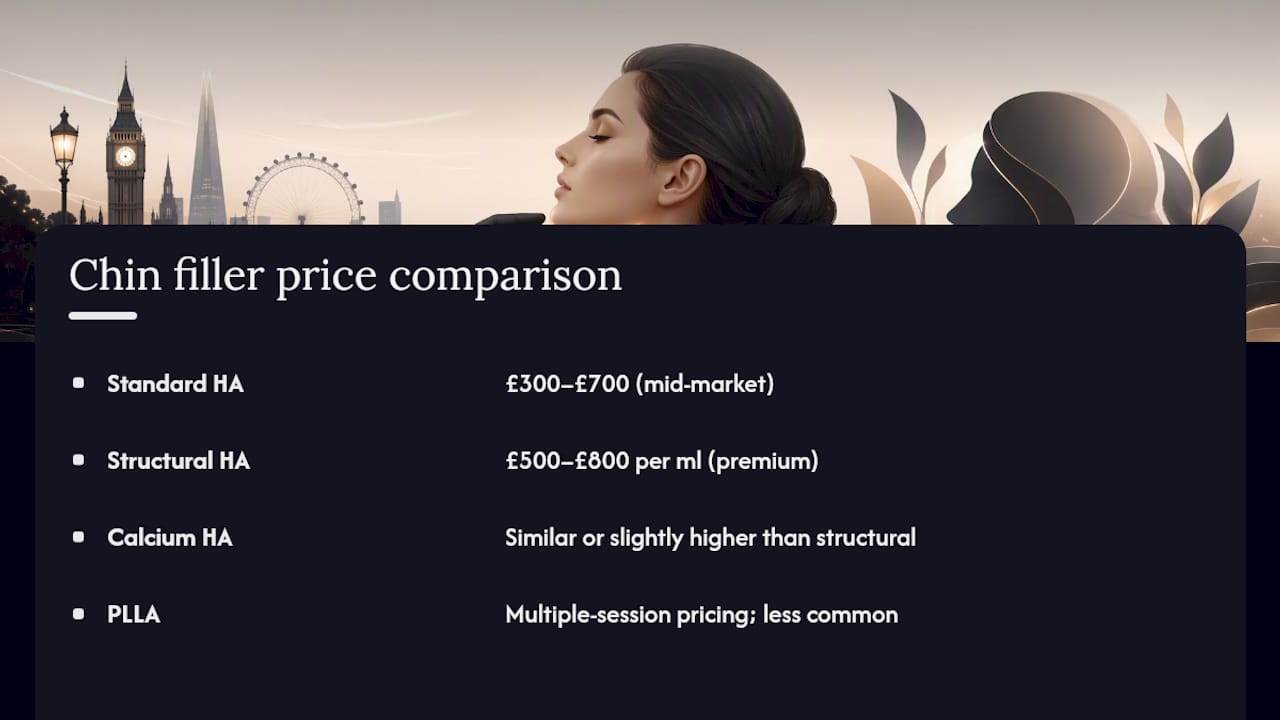 Comparing costs between different chin filler types — overview diagram