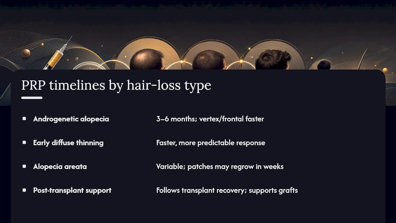How PRP timelines differ by type of hair loss — overview diagram