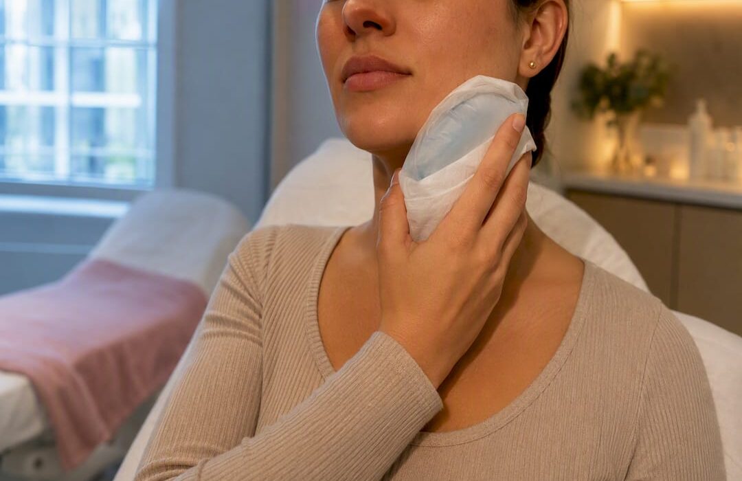 Patient using ice pack after treatment