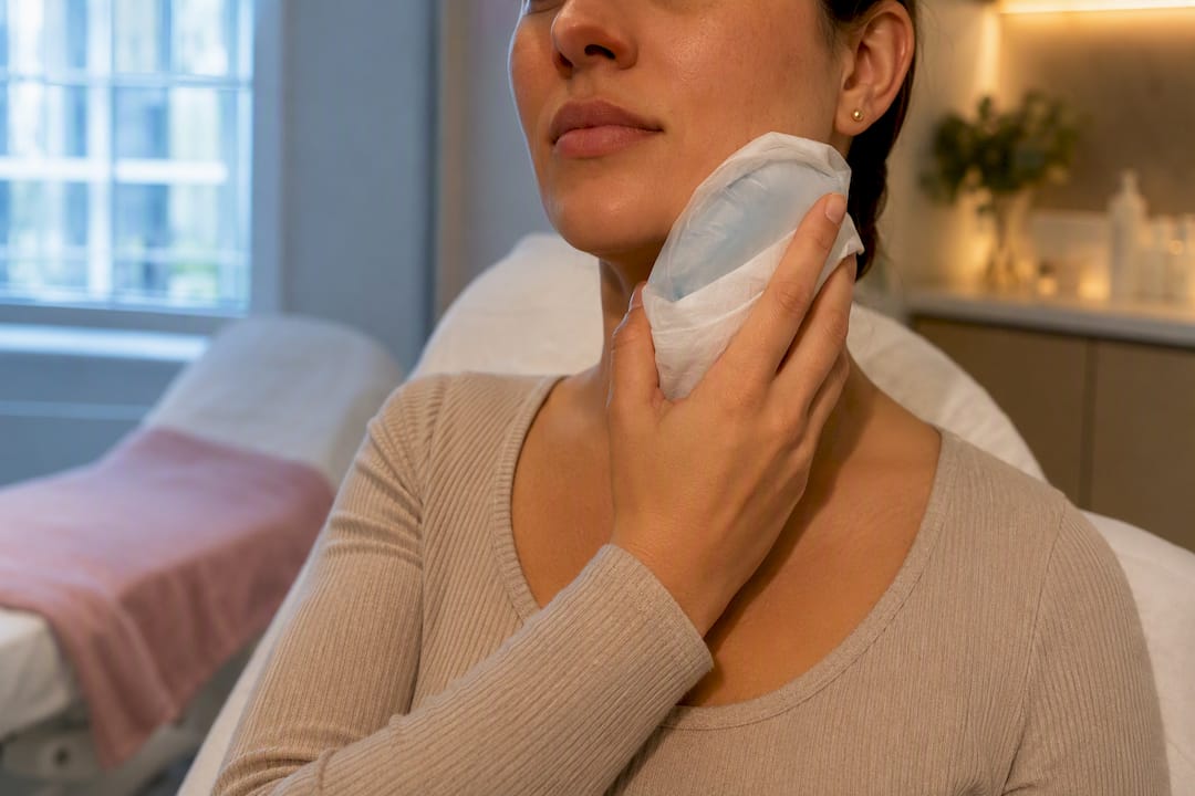 Patient using ice pack after treatment