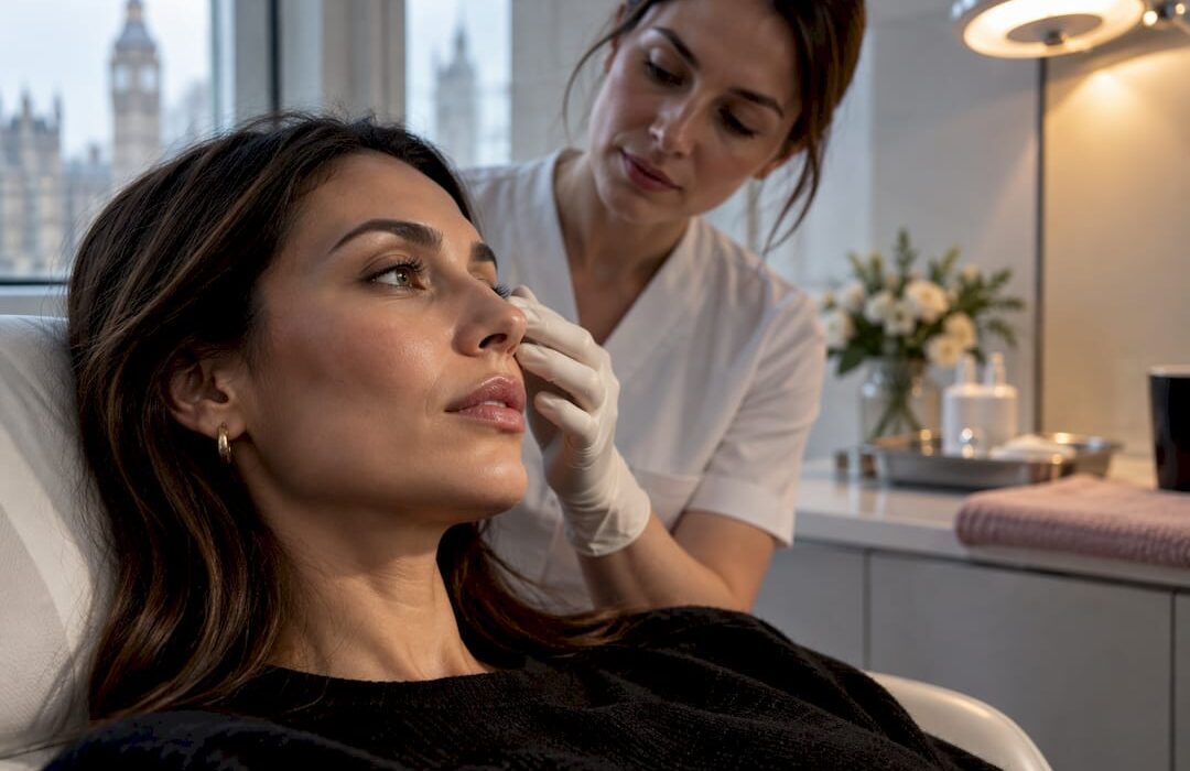 Clinician assessing high cheekbone contour