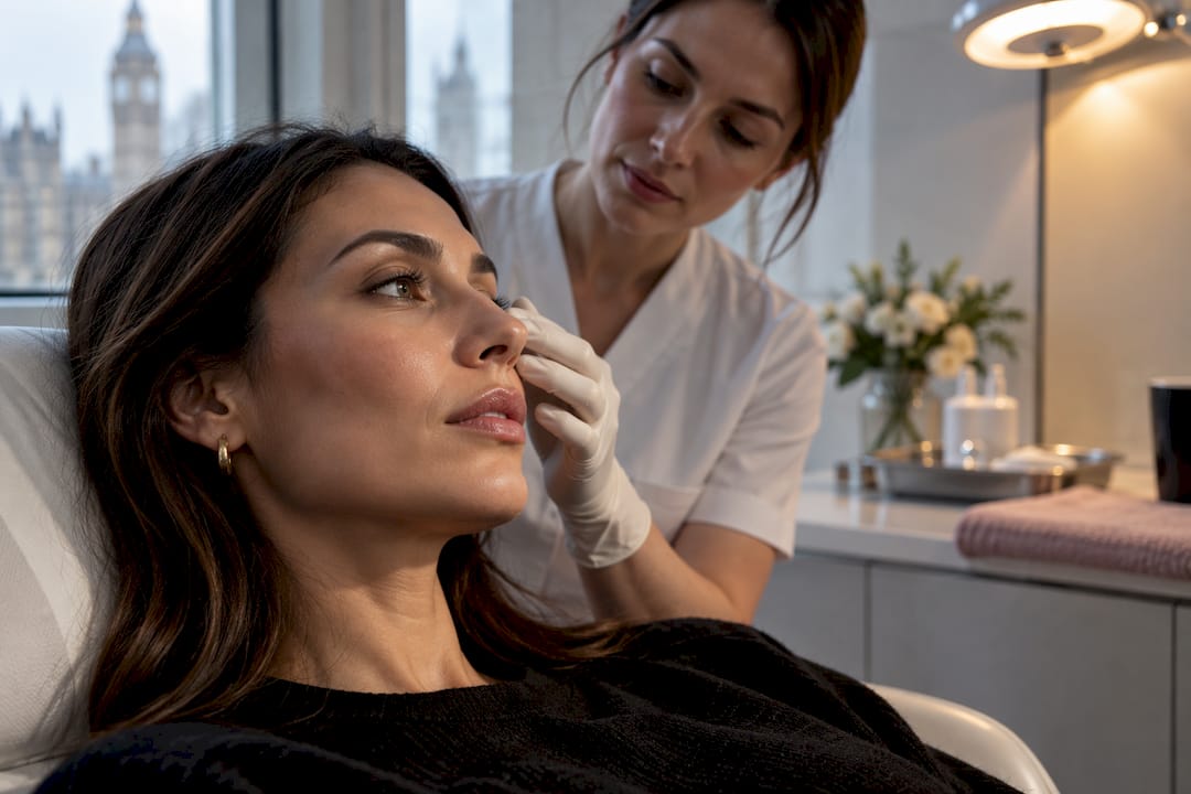 Clinician assessing high cheekbone contour