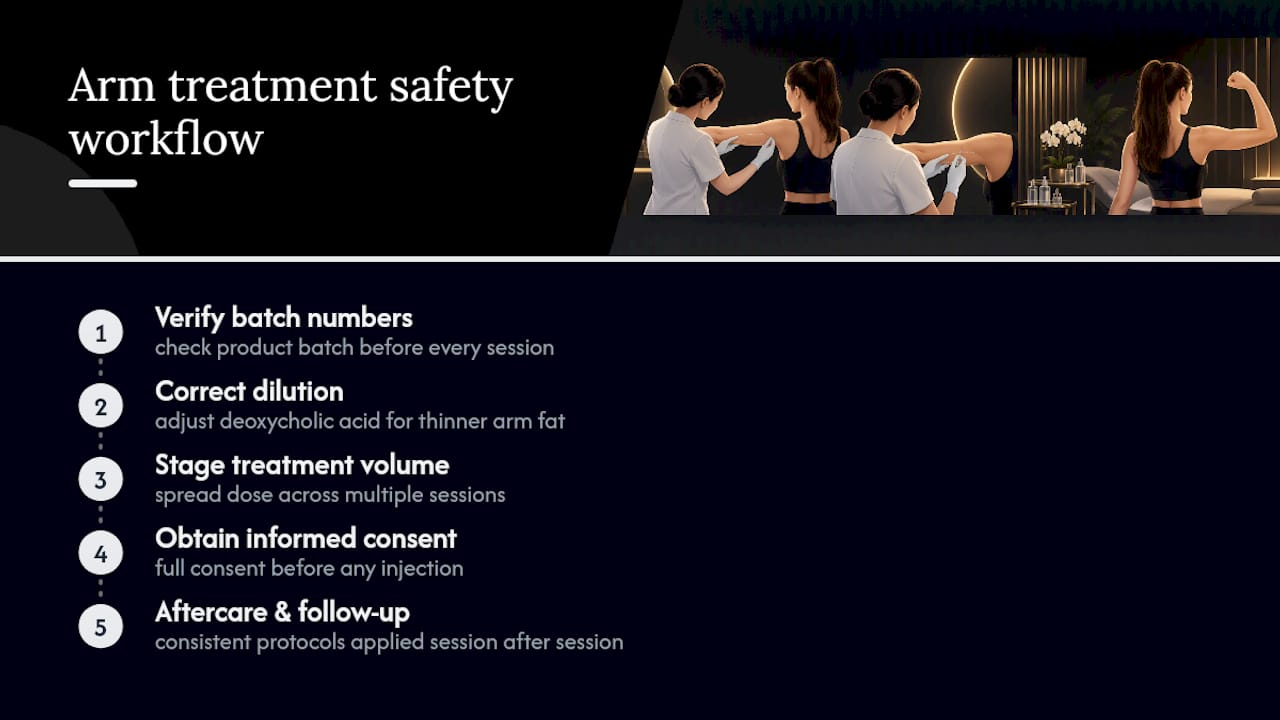 Arm treatment safety checks and aftercare flow