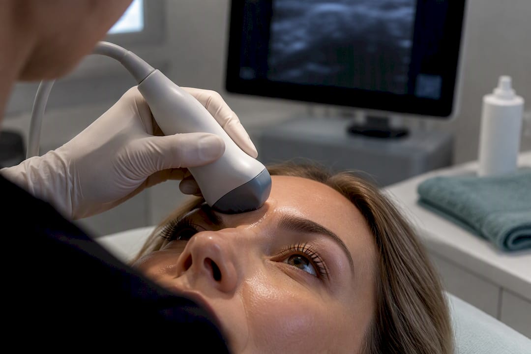 Ultrasound probe assessing upper nose anatomy
