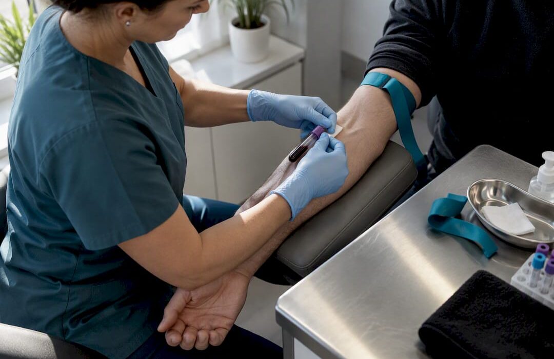 Clinician collecting blood sample for deficiency testing