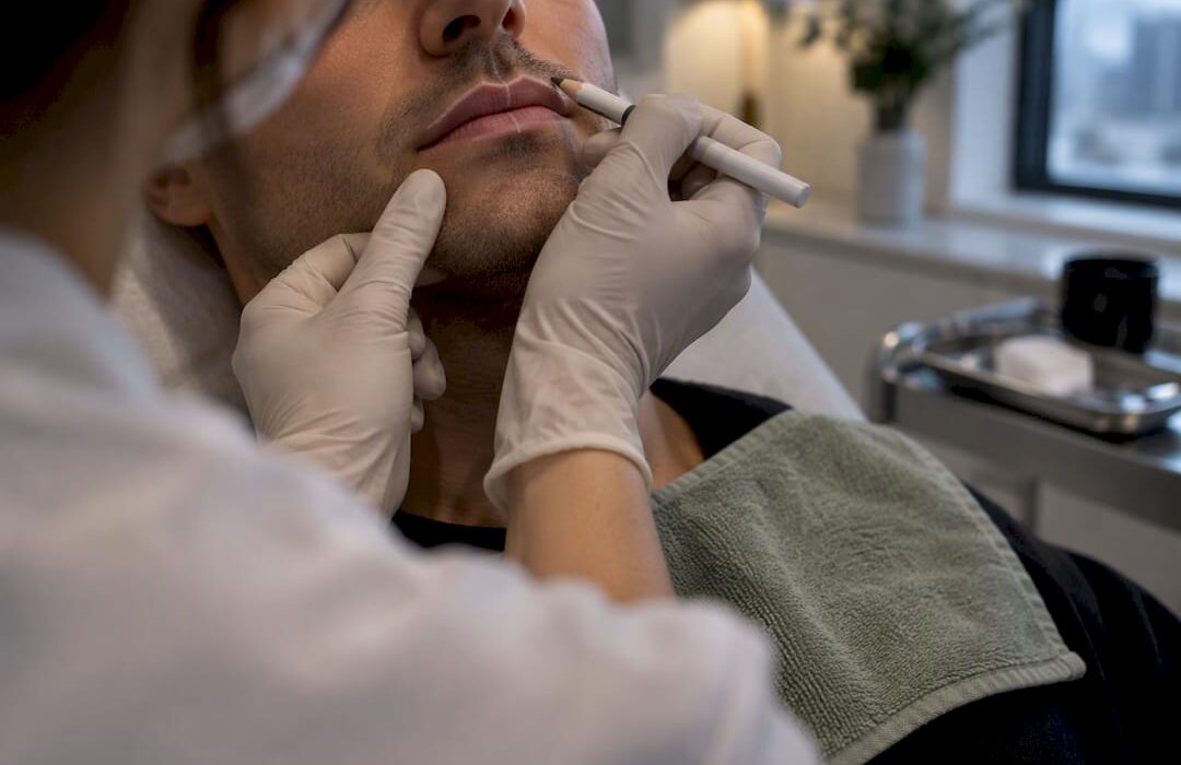 Male patient receiving subtle lip treatment