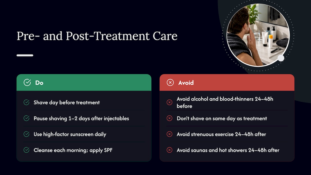 Pre- and post-treatment care tailored for men — overview diagram