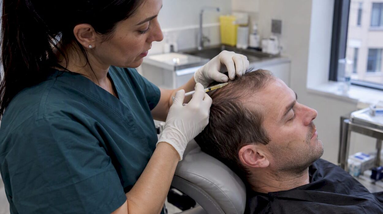Clinician administering PRP injections to scalp
