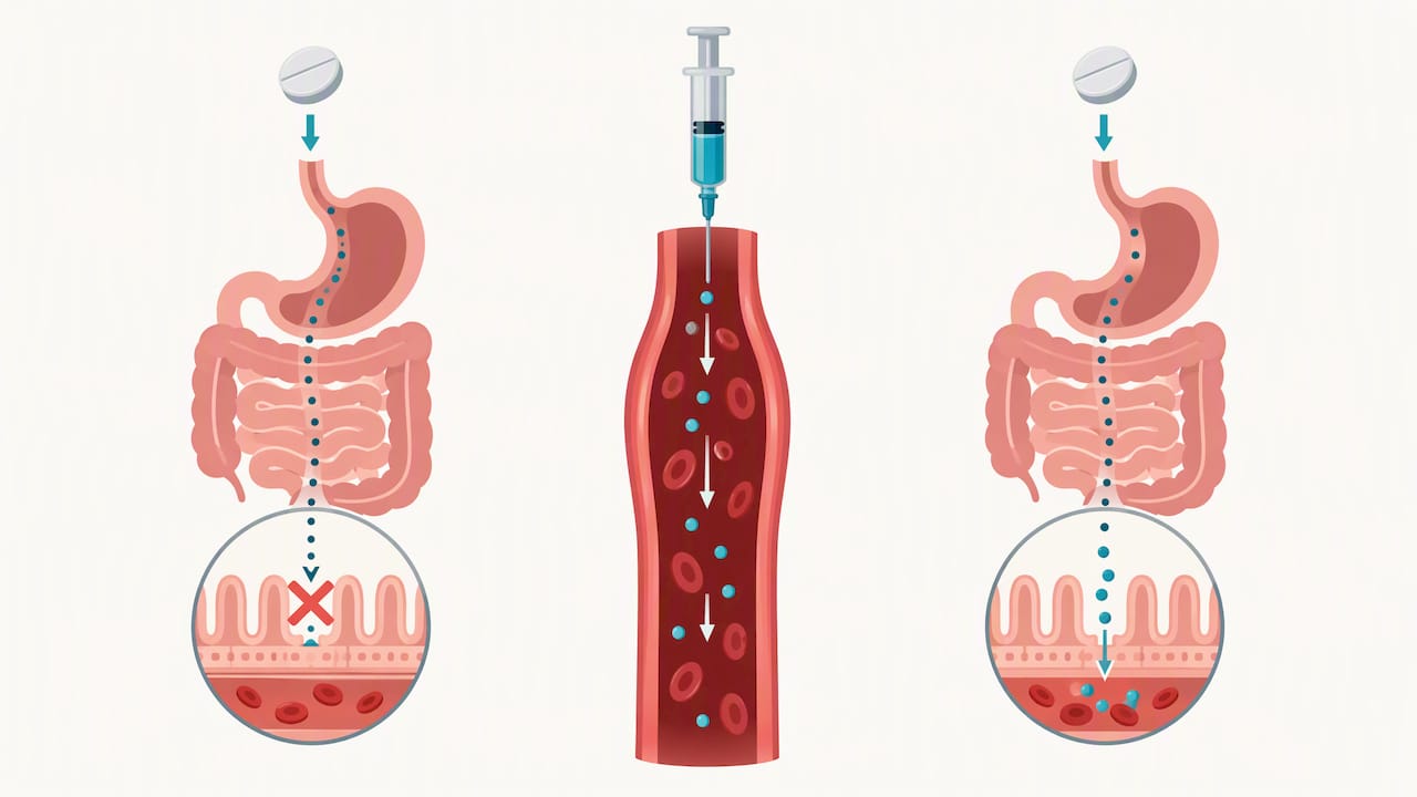 Illustrated comparison of B12 treatment routes