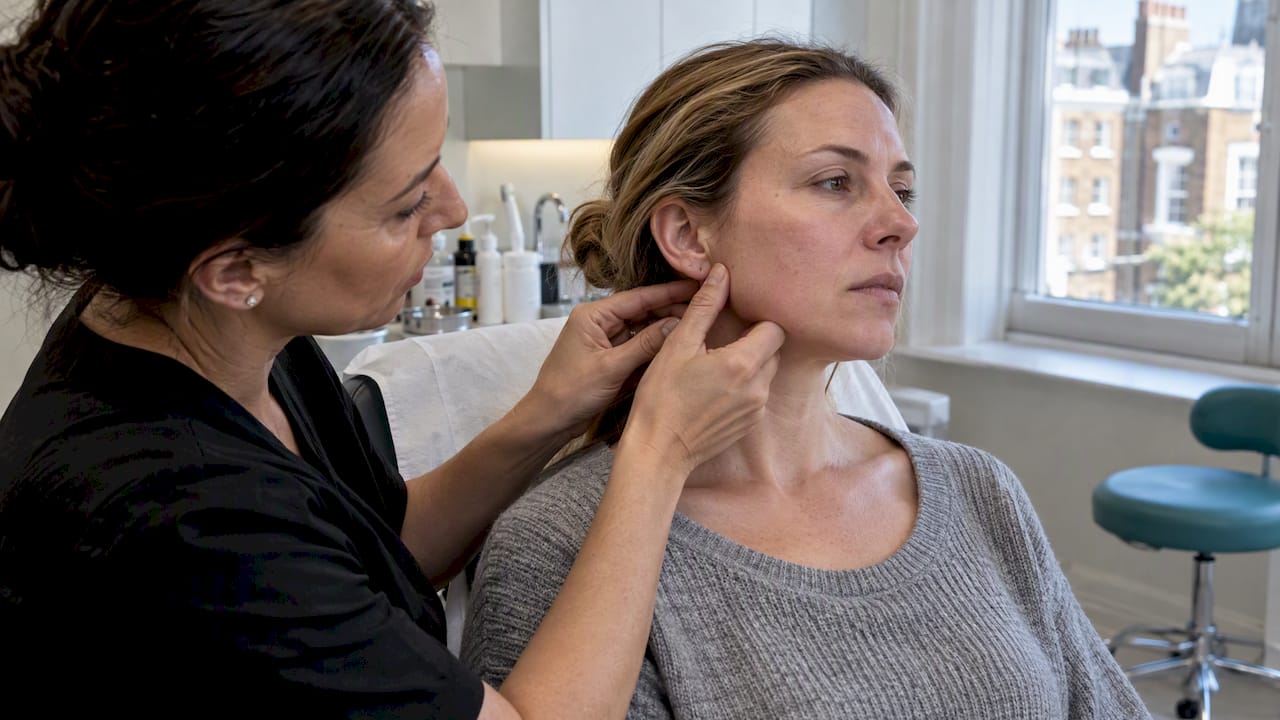 Clinician checks a patient’s masseter muscle