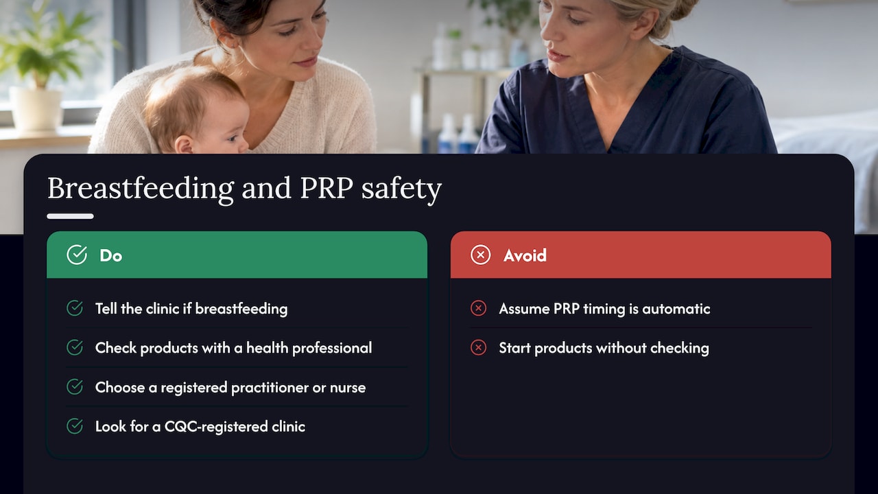 PRP, breastfeeding and safety — overview diagram