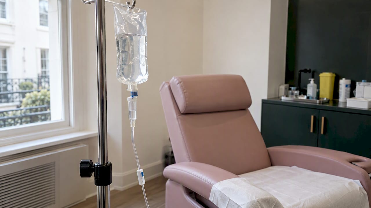 IV infusion setup in a Mayfair clinic room