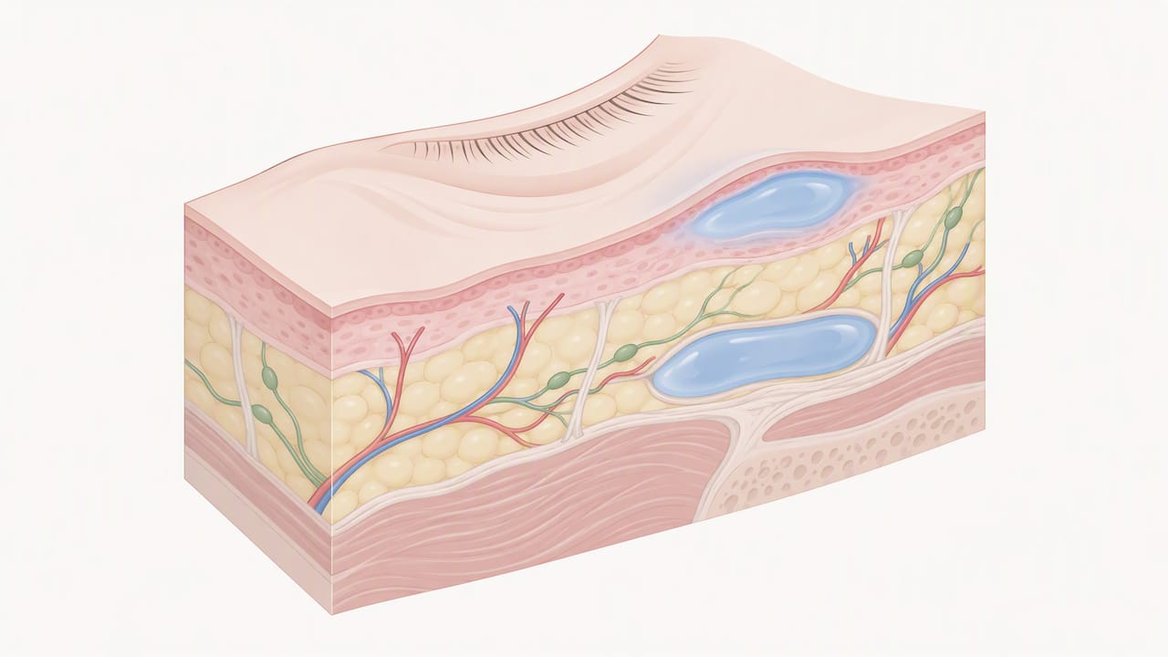 Under-eye tissue layers and filler placement depth