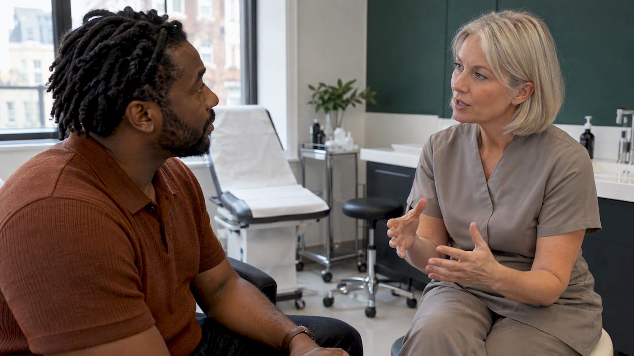 Patient discussing treatment fees with a clinician