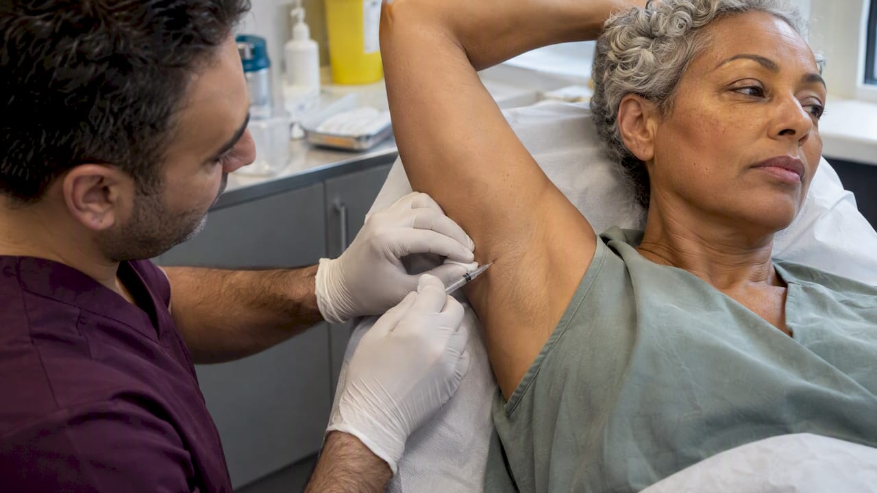 Clinician giving an underarm treatment injection