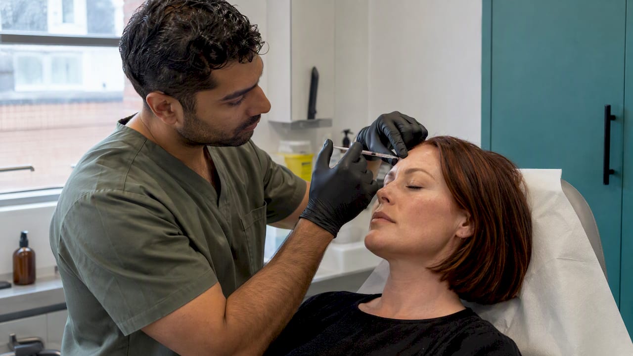 Clinician administering a facial Botox injection